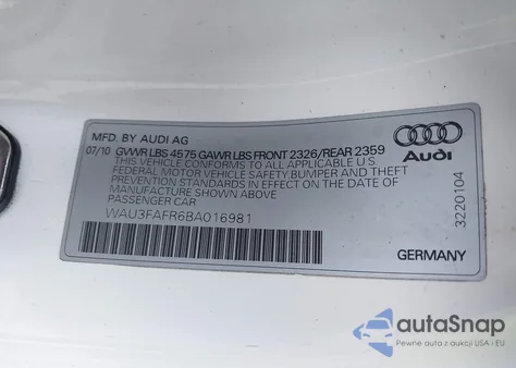 2011 Audi A5 2.0T Premium from USA, damaged, VIN WAU3FAFR6BA016981